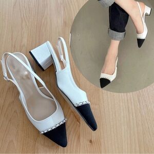 Elegant Black and White Slingback Heels from Korea